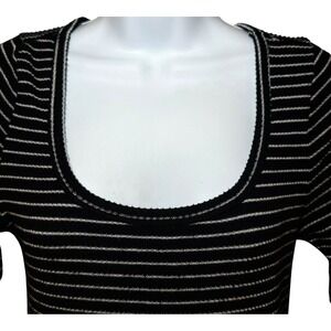 Faherty Womens Black White Striped Ribbed Scoop Neck Short Sleeve Top Size M